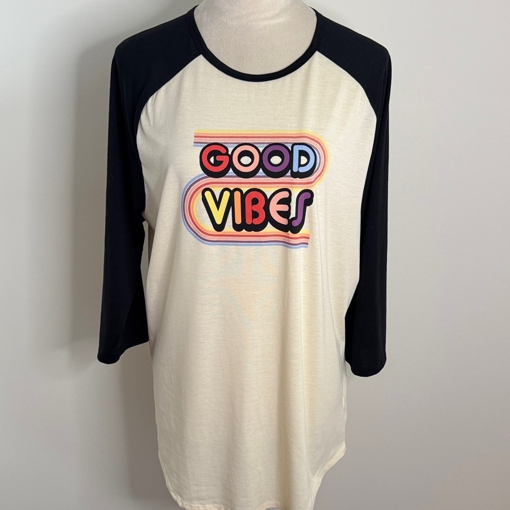 LuLaRoe Long Sleeve Tee - Black & Cream with Colorful Design